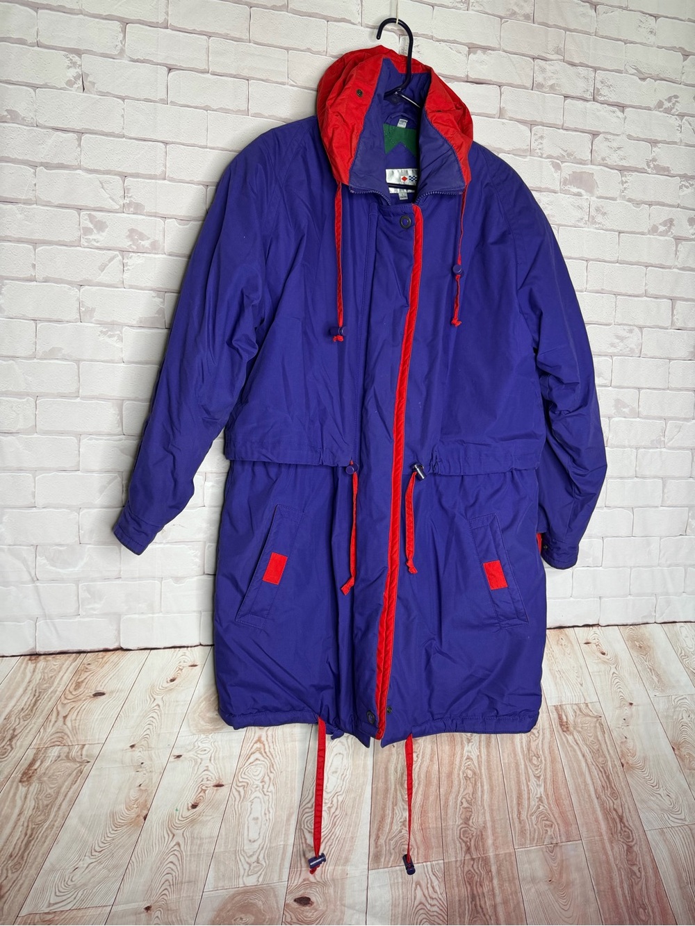 Women's Purple Parka Coat with Red Trim - Classic Puffer Style